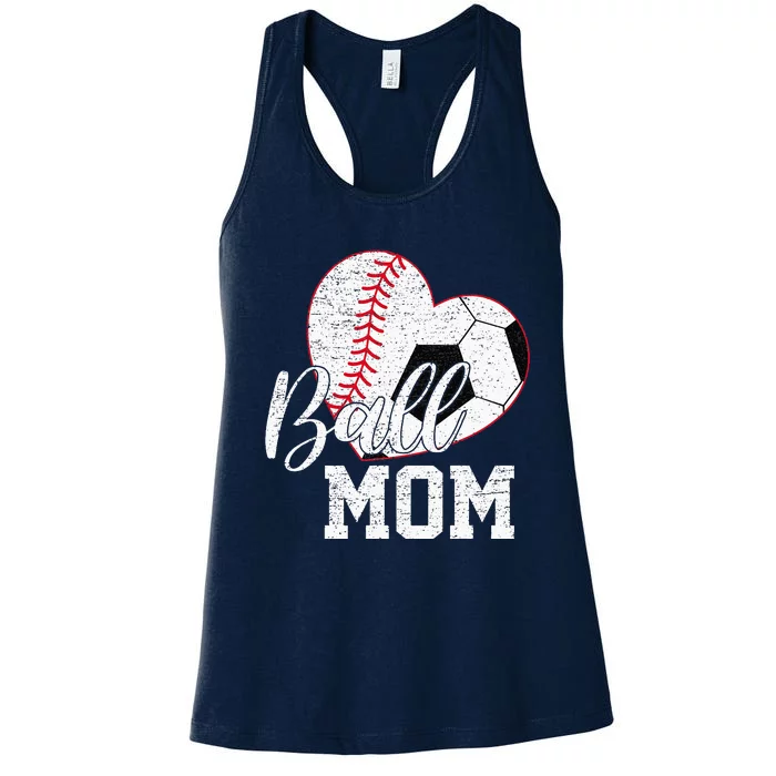 Ball Mom Both of Soccer Baseball Gifts Mothers Day Women's Racerback Tank