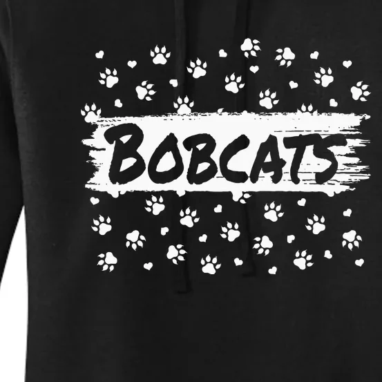 Bobcats Mascot Back To School Spirit Footprint Heart Squad Women's Pullover Hoodie