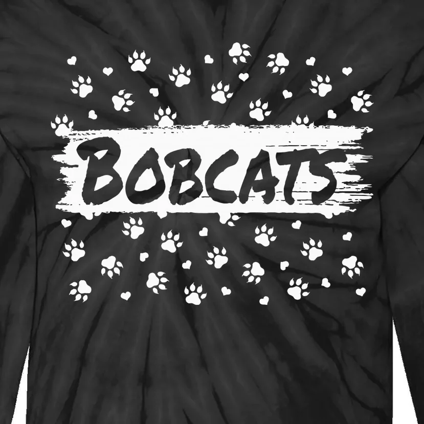 Bobcats Mascot Back To School Spirit Footprint Heart Squad Tie-Dye Long Sleeve Shirt