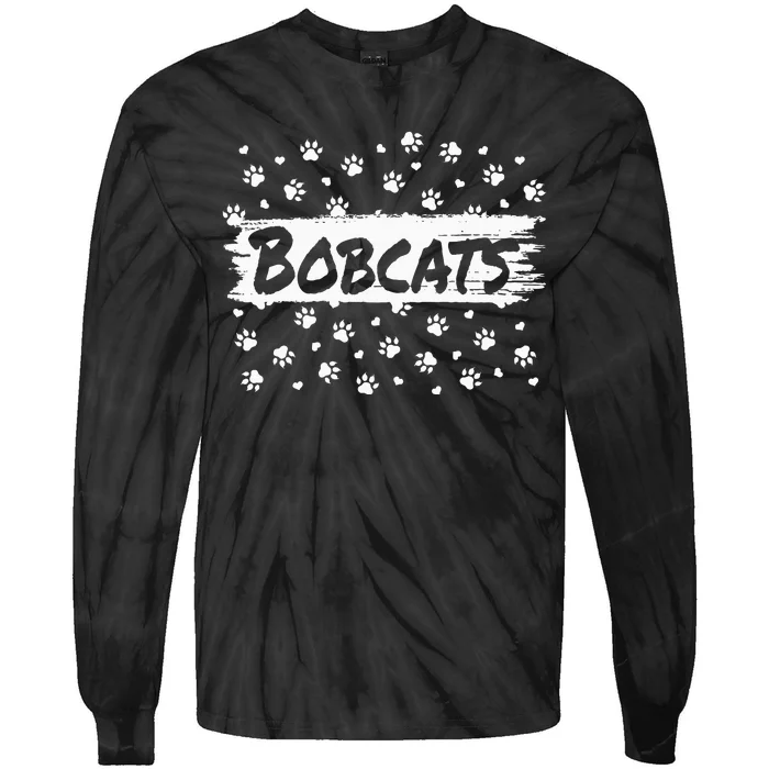 Bobcats Mascot Back To School Spirit Footprint Heart Squad Tie-Dye Long Sleeve Shirt