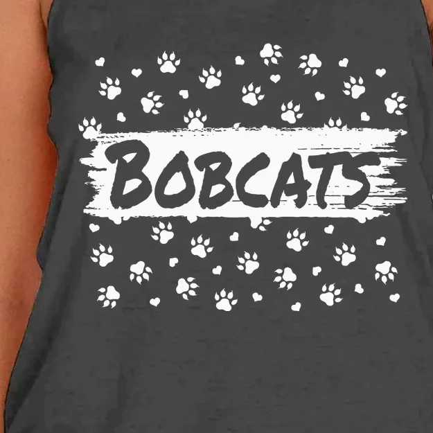 Bobcats Mascot Back To School Spirit Footprint Heart Squad Women's Knotted Racerback Tank