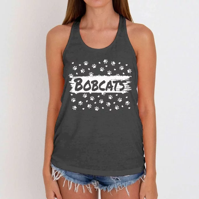 Bobcats Mascot Back To School Spirit Footprint Heart Squad Women's Knotted Racerback Tank