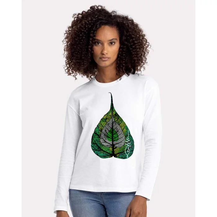 Buddha Meditation Bodhi Leaf Unalome Womens Cotton Relaxed Long Sleeve T-Shirt