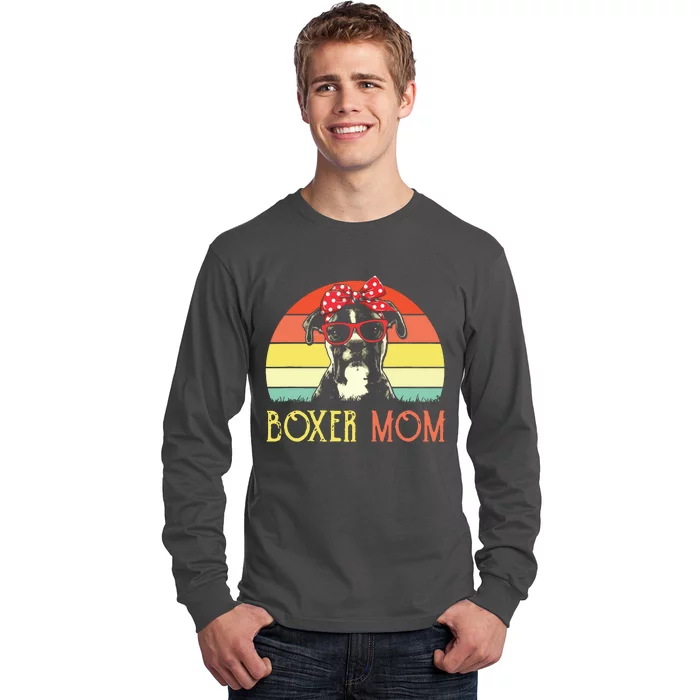 Boxer Mom Boxer Dog Mom Lover Gift Vintage Retro Long Sleeve Shirt