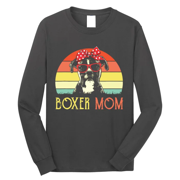 Boxer Mom Boxer Dog Mom Lover Gift Vintage Retro Long Sleeve Shirt