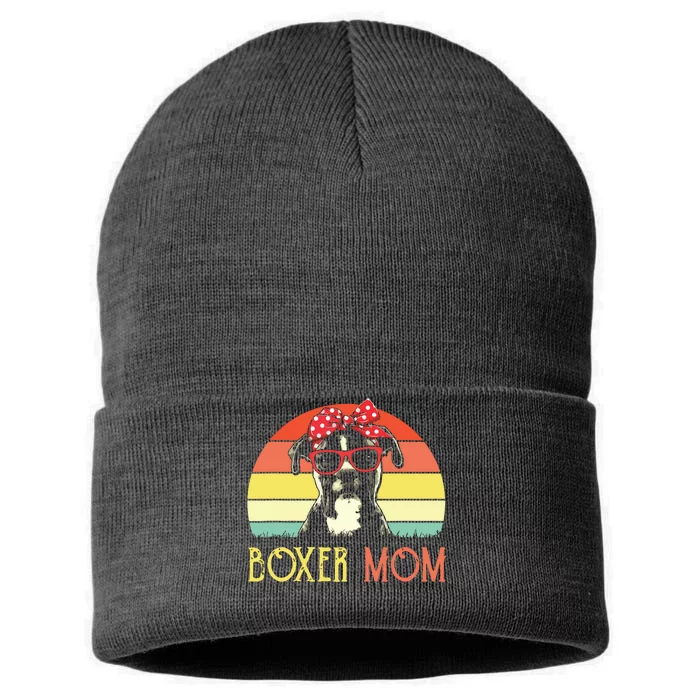 Boxer Mom Boxer Dog Mom Lover Gift Vintage Retro Sustainable Knit Beanie