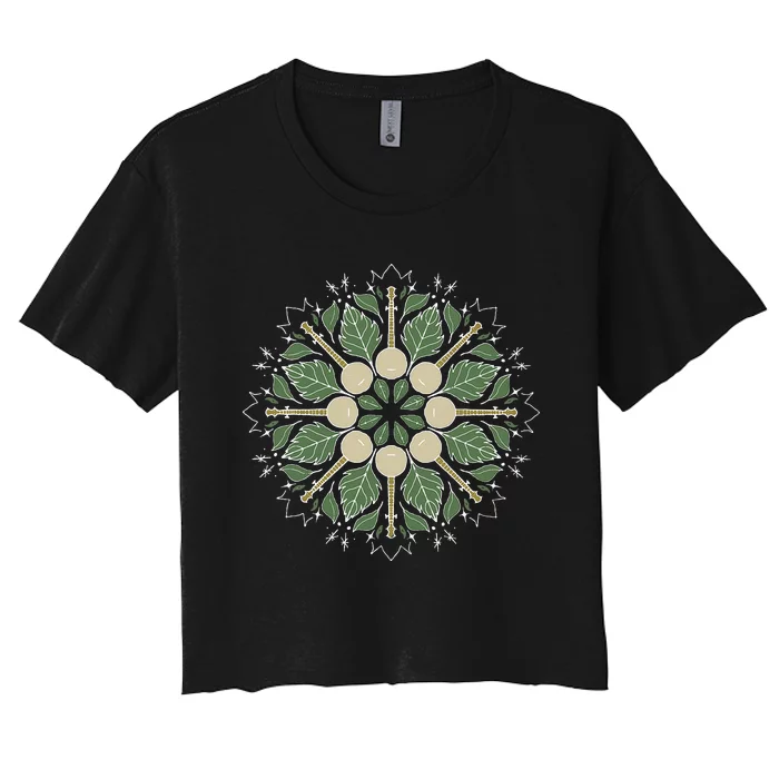 Banjo Mandala Bluegrass Mindfulness & Nature Graphic Women's Crop Top Tee