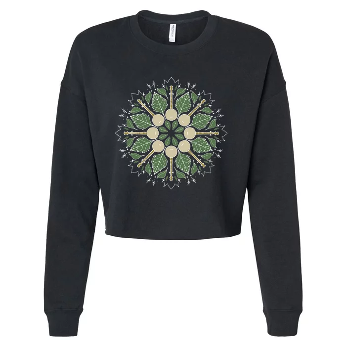 Banjo Mandala Bluegrass Mindfulness & Nature Graphic Cropped Pullover Crew