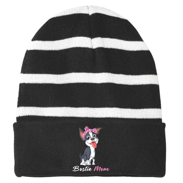 Bostie Mom Striped Beanie with Solid Band