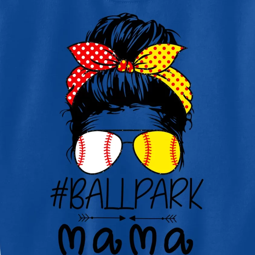 Ballpark Mama Baseball Softball Mother's Day Mom Messy Bun Funny Gift Kids Sweatshirt