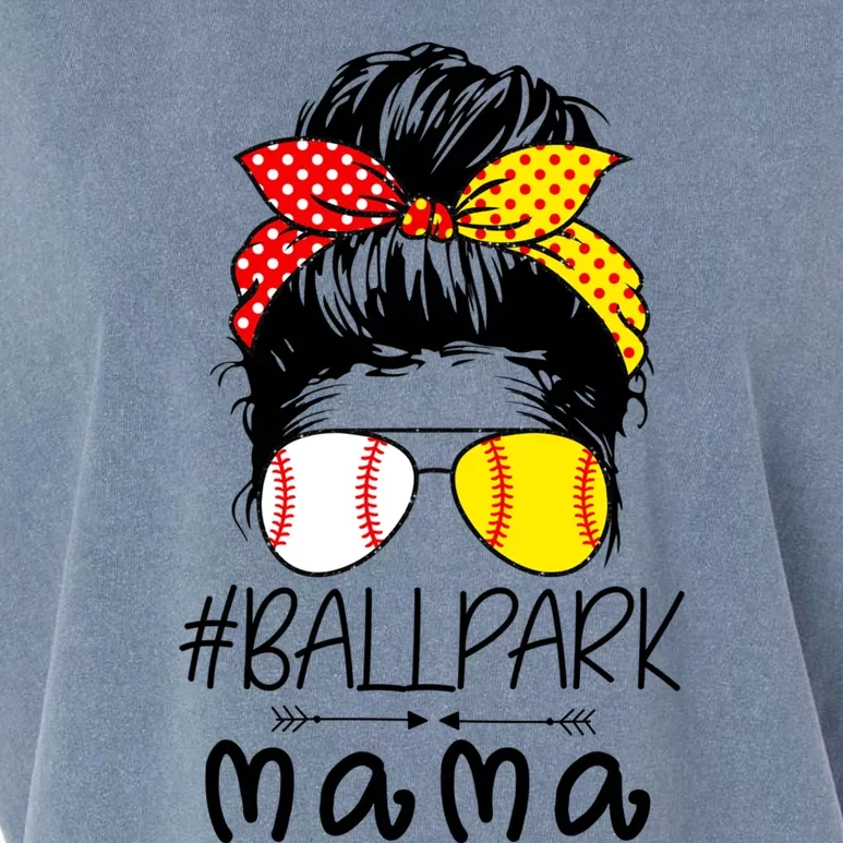 Ballpark Mama Baseball Softball Mother's Day Mom Messy Bun Funny Gift Garment-Dyed Women's Muscle Tee