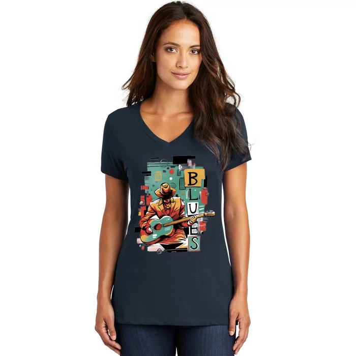 Blues Music Women's V-Neck T-Shirt