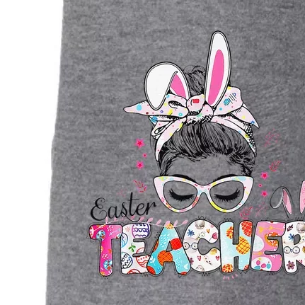 Bunny Messy Bun Easter Teacher Easter Day Women Doggie 3-End Fleece Hoodie