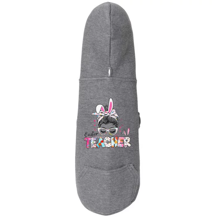 Bunny Messy Bun Easter Teacher Easter Day Women Doggie 3-End Fleece Hoodie