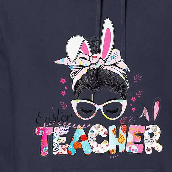 Bunny Messy Bun Easter Teacher Easter Day Women Premium Hoodie