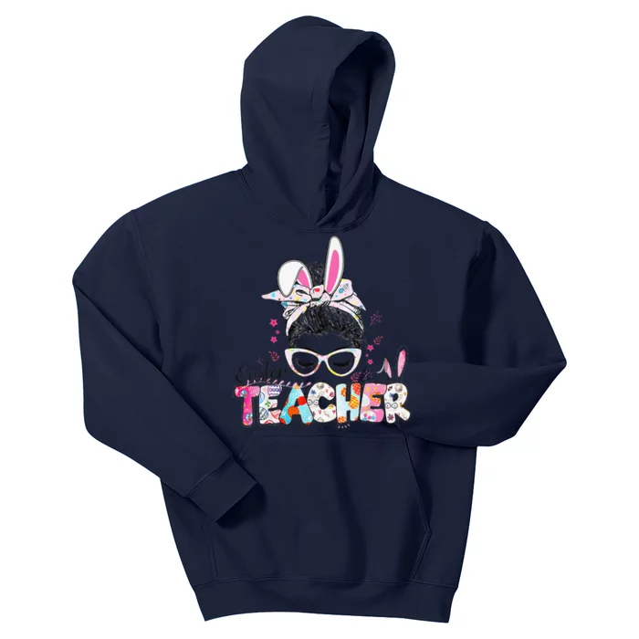 Bunny Messy Bun Easter Teacher Easter Day Women Kids Hoodie