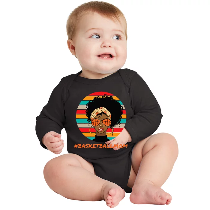 Basketball Mom Black  African American Afro Baby Long Sleeve Bodysuit