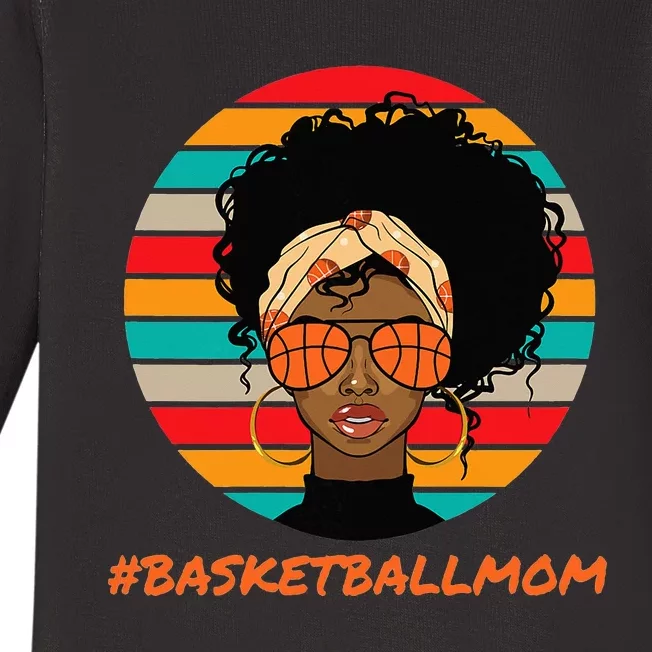 Basketball Mom Black  African American Afro Baby Long Sleeve Bodysuit