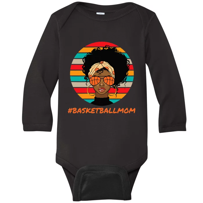 Basketball Mom Black  African American Afro Baby Long Sleeve Bodysuit