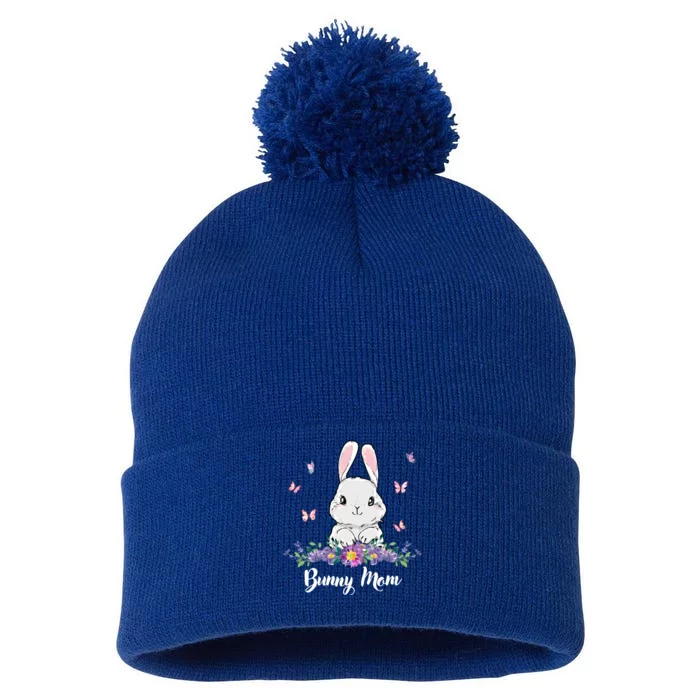 Bunny Mom Butterfly Rabbit Mama Rabbit Lovers Funny Gift Pom Pom 12in Knit Beanie