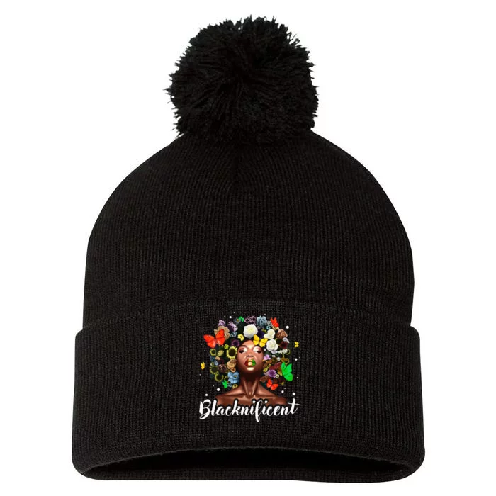 Blacknificent Melanin Black History Month Juneteenth Mom Pom Pom 12in Knit Beanie