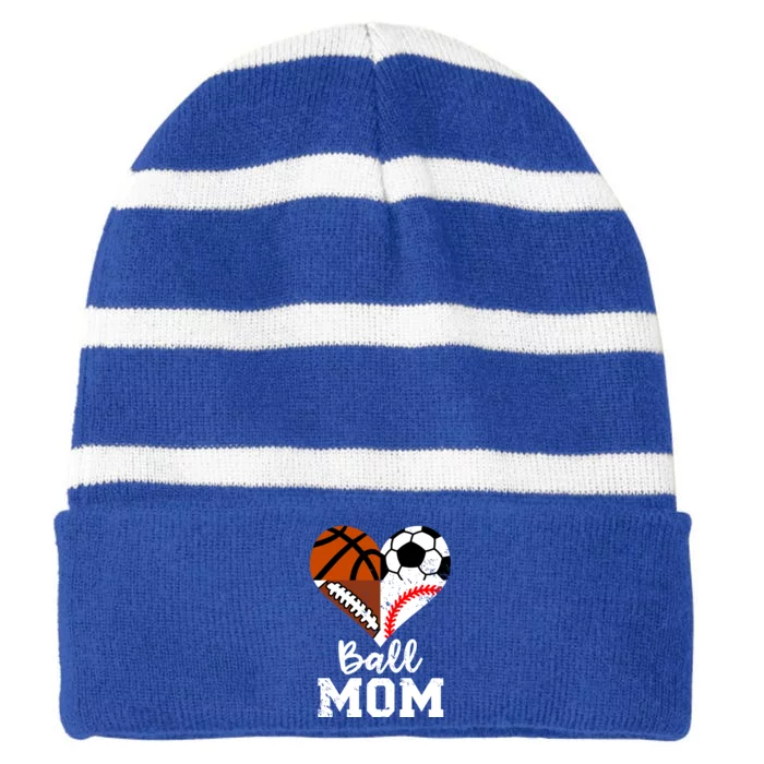 Baseball Mom Basketball Football Gift Striped Beanie with Solid Band