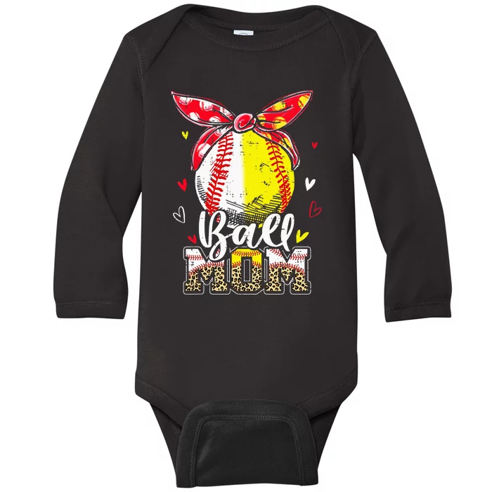 Ball Mom Baseball Softball gift Mothers Day Baby Long Sleeve Bodysuit