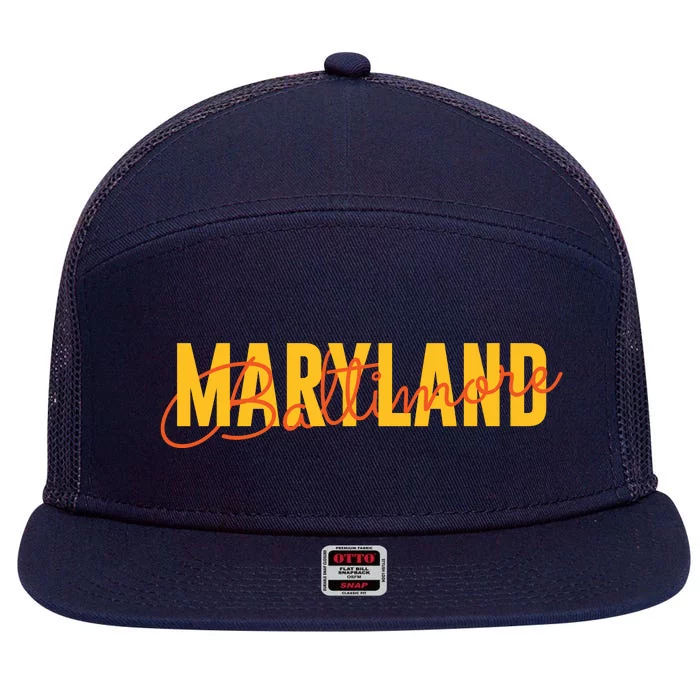 Baltimore Maryland 7 Panel Mesh Trucker Snapback Hat