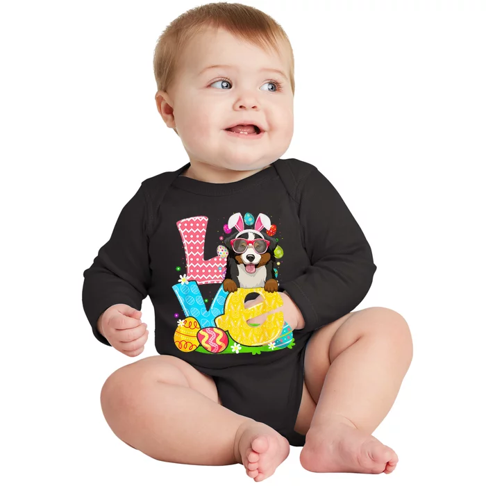 Bernese Mountain Bunny Face Dog Easter Day Baby Long Sleeve Bodysuit