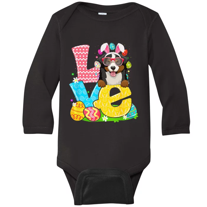 Bernese Mountain Bunny Face Dog Easter Day Baby Long Sleeve Bodysuit