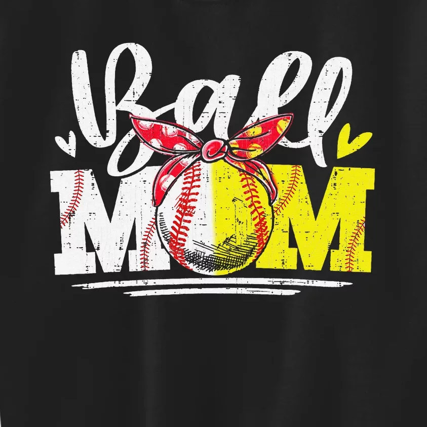 Ball Mom Baseball Softball Mama  Mothers Day Kids Sweatshirt