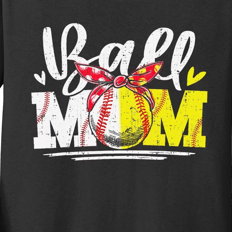 Ball Mom Baseball Softball Mama  Mothers Day Kids Long Sleeve Shirt