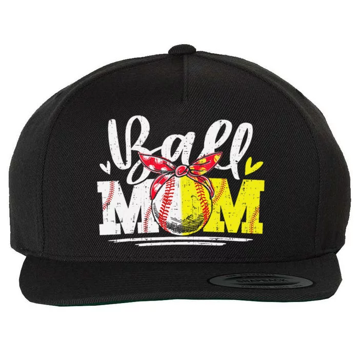 Ball Mom Baseball Softball Mama  Mothers Day Wool Snapback Cap