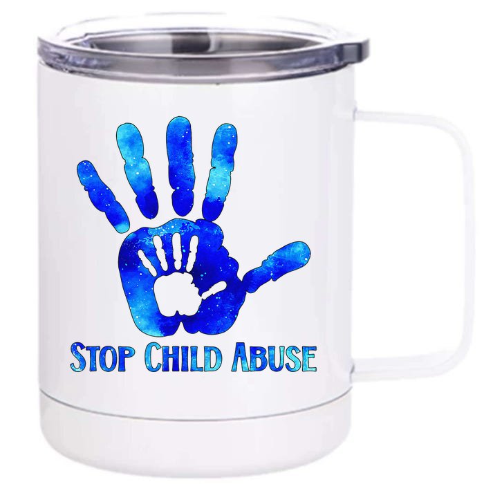 Blue Messy Bun Black  Child Abuse Prevention Awareness Front & Back 12oz Stainless Steel Tumbler Cup