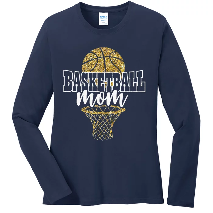 Basketball Mom Basket Hoop Ladies Long Sleeve Shirt