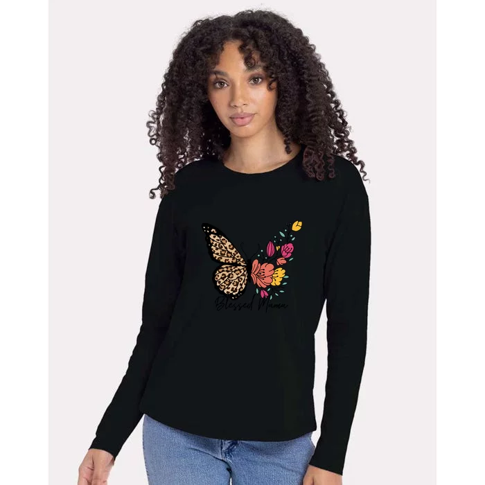 Blessed Mama Butterfly Floral Gift For Mother's Day Womens Cotton Relaxed Long Sleeve T-Shirt