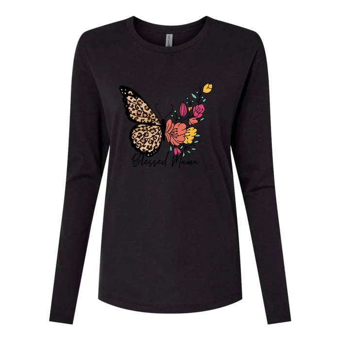 Blessed Mama Butterfly Floral Gift For Mother's Day Womens Cotton Relaxed Long Sleeve T-Shirt