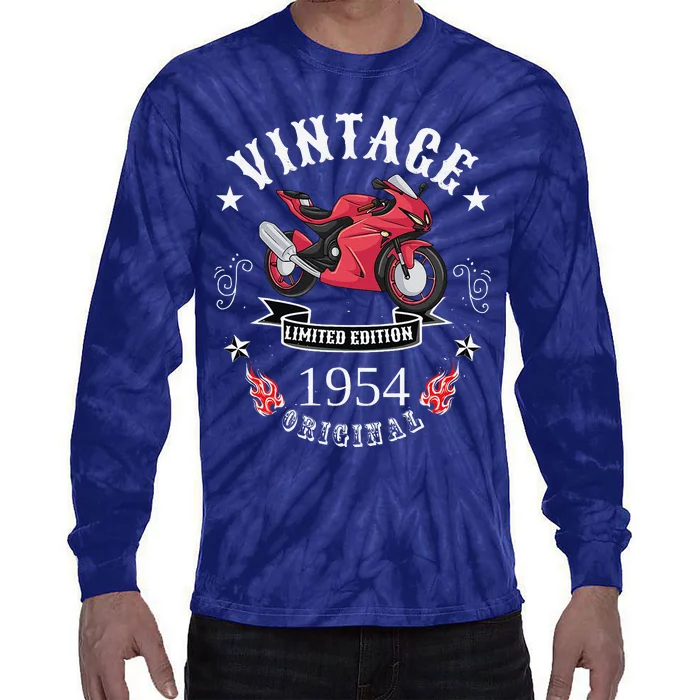 Birthday Man Biker 1954 Gift Motorcycle Red Superbike Tie-Dye Long Sleeve Shirt