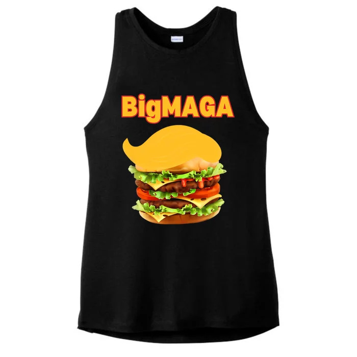 Big Maga Burger Graphic Ladies Tri-Blend Wicking Tank