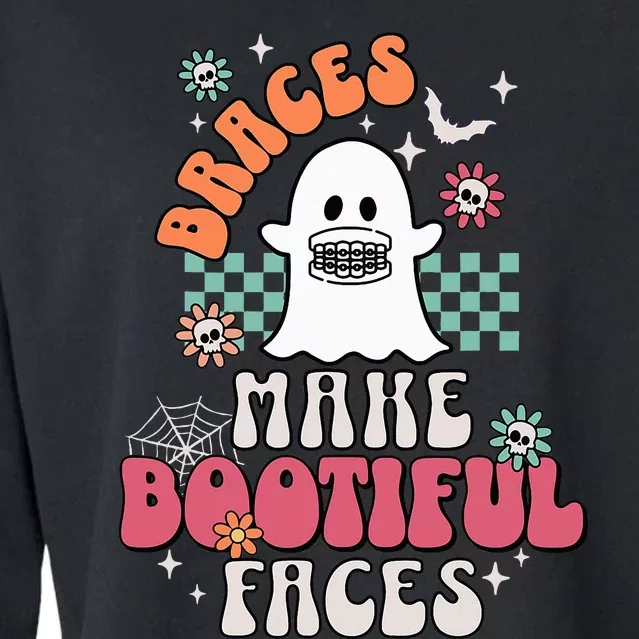 Braces Make Beautiful Faces Groovy Orthodontist Halloween Cropped Pullover Crew