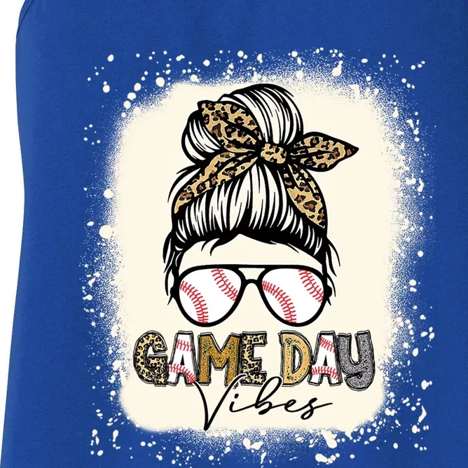 Bleached Messy Bun Game Day Vibes Baseball Mom Game Day Cool Gift Women's Racerback Tank