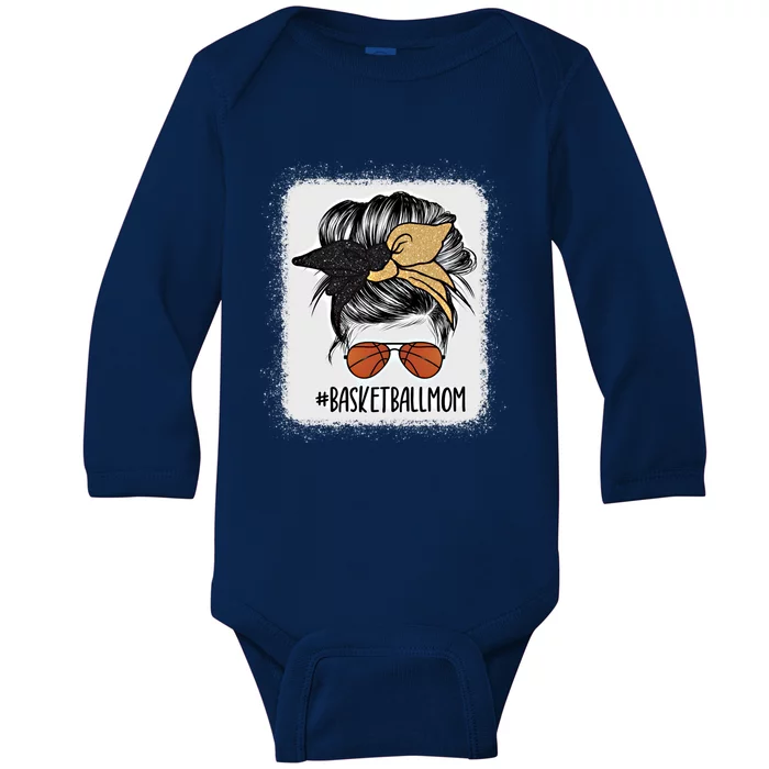 Basketball Mom Black And Gold Messy Bun Hair Great Gift Baby Long Sleeve Bodysuit