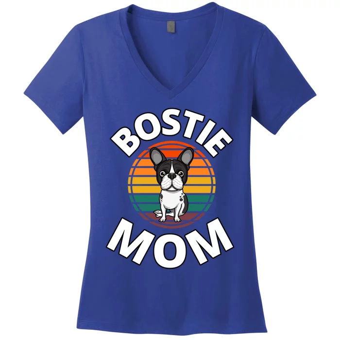 Bostie Mom Boston Terrier Dog Mother Puppy Lover Dogs Doggie Gift Women's V-Neck T-Shirt