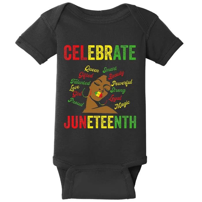 Black  Messy Bun Juneteenth Celebrate Indepedence Day Baby Bodysuit