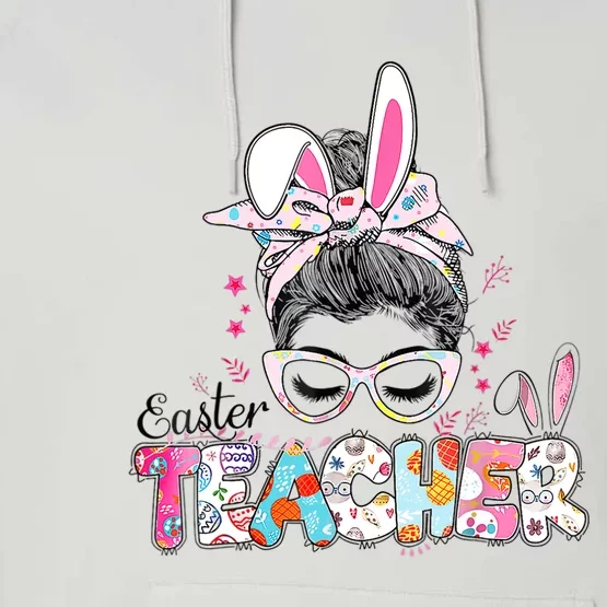 Bunny Messy Bun Easter Teacher Easter Day Girl Wo Performance Fleece Hoodie