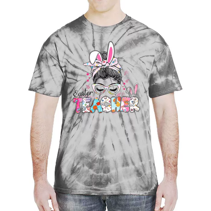 Bunny Messy Bun Easter Teacher Easter Day Girl Wo Tie-Dye T-Shirt