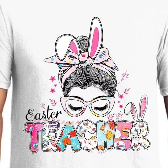 Bunny Messy Bun Easter Teacher Easter Day Girl Wo Pajama Set