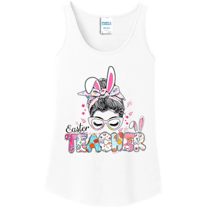 Bunny Messy Bun Easter Teacher Easter Day Girl Wo Ladies Essential Tank