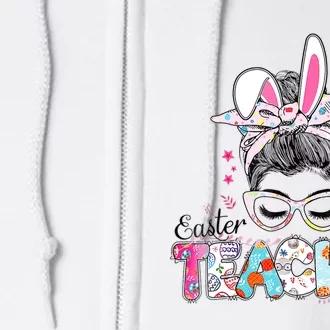 Bunny Messy Bun Easter Teacher Easter Day Girl Wo Full Zip Hoodie