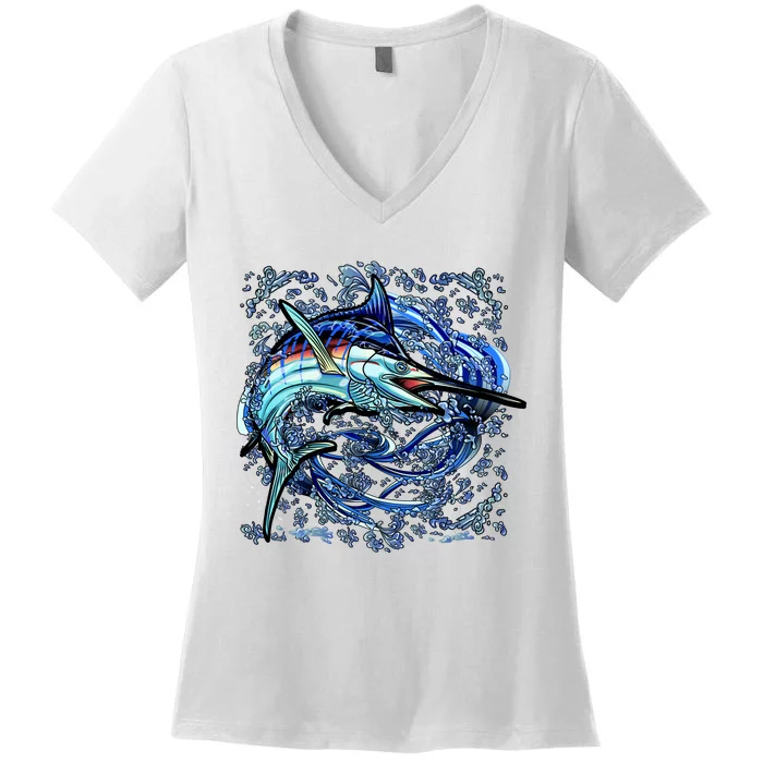 Blue Marlin Women's V-Neck T-Shirt